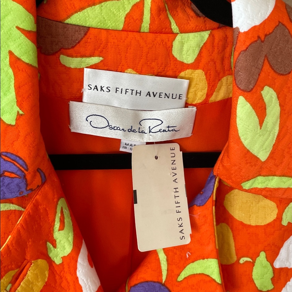 NWT.$3200 Oscar De La Renta Saks Fifth Avenue Orange Purple Floral Jacket Sz.8 - Picture 6 of 11
